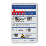 Veiligheidsbord met diverse veiligheidspictogrammen en bedrijfslogo