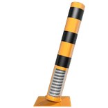 Poteau de protection à ressort Ø152mm sur platine – Jaune/noir
