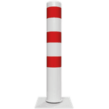 Poteau de protection à ressort Ø152mm sur platine - Blanc/rouge