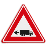 Verkeersbord - waarschuwing links achteruitrijdende vrachtwagen