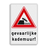 Verkeersbord RVV J26 - Vooraanduiding kade of rivieroever + tekstvlak