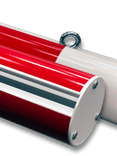Limiteur de hauteur rouge/blanc avec œillets de suspension – Tube acier Ø60 mm