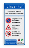 Verkeersbord toegang/entree - Spelende kinderen, niet parkeren, geen drugs/alcohol