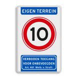 Verkeersbord eigen terrein 10km/u verboden toegang - reflecterend