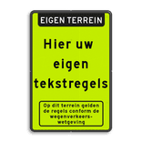 Bord let op blauw/wit - eigen tekst en pictogram - fluorescerend