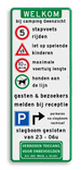 Toegangsbord ingang bedrijventerrein route, parkeren, vrachtverkeer - reflecterend