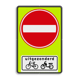 Verkeersbord RVV C02OB54f - Eenrichtingsweg met uitzondering - fluor achtergrond