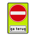 Verkeersbord RVV C02OB705f gevaar, ga terug - fluor achtergrond