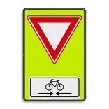 Verkeersbord RVV B06OB503OB02f - Voorrangsweg - FLUOR met Kruising fietspad
