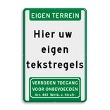 Bord eigen weg groen/wit - eigen tekst en pictogram - reflecterend
