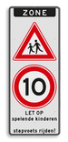 Verkeersbord ZONE J21 A01-10 - spelende kinderen / stapvoets rijden