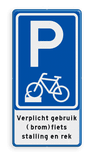 Parkeerbord fiets in fietsenrek - eigen tekst