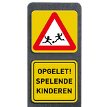Verzwaarde bermpaal met twee borden symbool/tekst