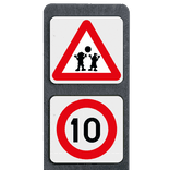 Poteau routier lesté avec 2 symboles