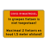 Tekstbord Covid-19 Maatregel - Fietsers houd afstand