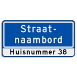 Straatnaambord 20 karakters 600x300mm 2 regelig + huisnummers NEN 1772