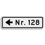 Huisnummer verwijsbord 08 karakters 500x150 mm met pijl NEN 1772 - reflecterend