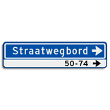 Straatnaambord 14 karakters 800x200 mm pijl rechts + Huisnummers NEN 1772