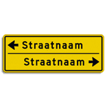 Straatnaambord geel 14 karakters 800x300 mm 2 regelig met pijl NEN 1772