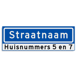 Straatnaambord KOKER 600x200mm - max. 10 karakters - met huisnummers - NEN1772