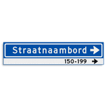 Straatnaambord KOKER 900x200mm - max. 16 karakters - huisnummers en pijl rechts - NEN1772
