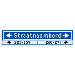 Straatnaambord KOKER 1000x200mm - max. 18 karakters - huisnummers en pijlen links/rechts - NEN1772
