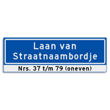 Straatnaambord KOKER 900x300mm - max. 32 karakters - 2 regelig met huisnummers - NEN1772