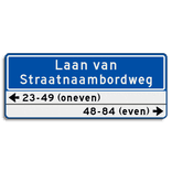 Straatnaambord 36 karakters 1000x400mm 2 regelig + huisnummers NEN 1772