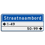 Straatnaambord 14 karakters 1000x400mm 1 regelig + 2 regelige huisnummers NEN 1772
