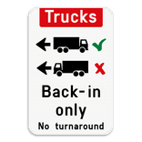 Panneau d'information - Trucks drive backwards in only