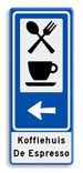Routebord BW101 (blauw) - 2 pictogrammen met pijl en tekst