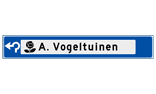 Verwijsbord object (blauw) - met 1 pictogram, 1 regel tekst en pijl