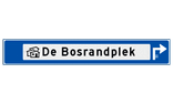 Verwijsbord object (blauw) - met 1 pictogram, 1 regel tekst en pijl