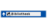 Verwijsbord object (blauw) - met 1 pictogram, 1 regel tekst en pijl
