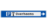 Verwijsbord object (blauw) - met 2 pictogram, 1 regel tekst en pijl