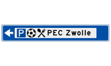 Verwijsbord object (blauw) - met 3 pictogrammen, 1 regel tekst en pijl