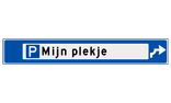 Verwijsbord object (blauw) - met 1 pictogram, 1 regel tekst en pijl