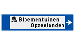 Verwijsbord object (blauw) - met 1 pictogram, 2 regel tekst en pijl