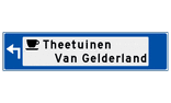 Verwijsbord object (blauw) - met 1 pictogram, 2 regel tekst en pijl