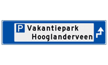 Verwijsbord object (blauw) - met 1 pictogram, 1 regel tekst en pijl