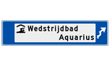 Verwijsbord object (blauw) - met 1 pictogram, 2 regel tekst en pijl