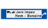 Verwijsbord object (blauw) - met 2 pictogrammen, 2 regel tekst en pijl