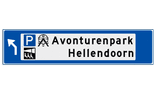 Verwijsbord object (blauw) - met 3 pictogrammen, 2 regel tekst en pijl