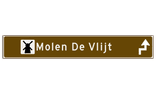Verwijsbord toeristisch (bruin) - met 1 pictogram, 2 regels tekst en pijl