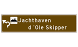 Verwijsbord toeristisch (bruin) - met 1 pictogram, 2 regels tekst en pijl
