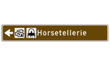 Verwijsbord toeristisch (bruin) - met 2 pictogrammen, 1 regel tekst en pijl