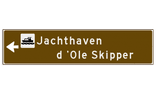 Verwijsbord toeristisch (bruin) - met 1 pictogram, 2 regels tekst en pijl