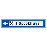 Verwijsbord KOKER Blauw/wit/zwart - pijl links, met 1 pictogram - Klasse 3 reflecterend