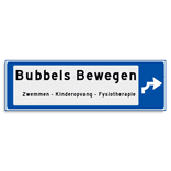Verwijsbord KOKER Blauw/wit/zwart - pijl links, 2 regelig - zonder pictogram - Klasse 3 reflecterend