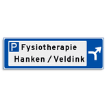 Verwijsbord KOKER Blauw/wit/zwart - pijl rechts, 2 regelig met 1 pictogram - Klasse 3 reflecterend